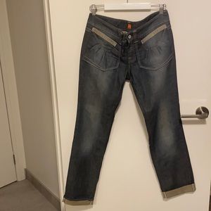 Hugo Boss boyfriend jeans with mesh detail black denim 34 inch waist